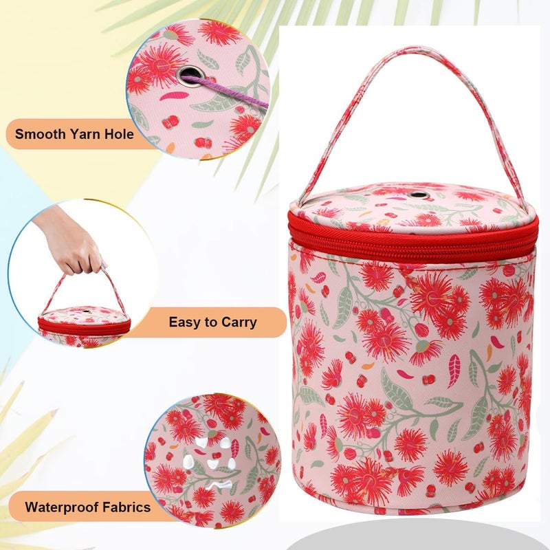 Mdoker Mini Yarn Storage Small Size Yarn Bag for Crocheting with Holes,Empty Round Knitting Tote Bags protable Yarn Holder,Perfect for Travel,Beginner & Crocheter(Red Dandelion) - Image 3
